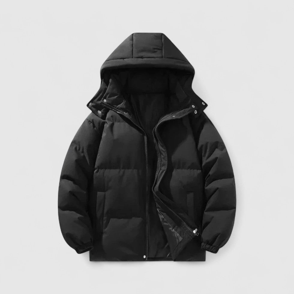 Herren Daunenjacke Warm Mit Kapuze Schwarz Winterjacke - Eveloria