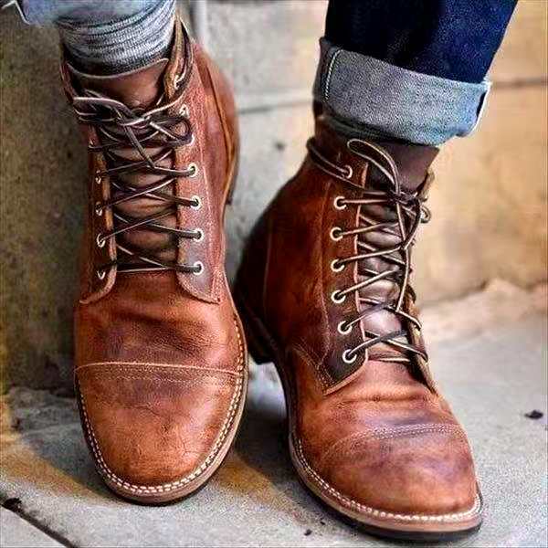 Eveloria Herren Schnürstiefel Leder Schwarz - Eveloria