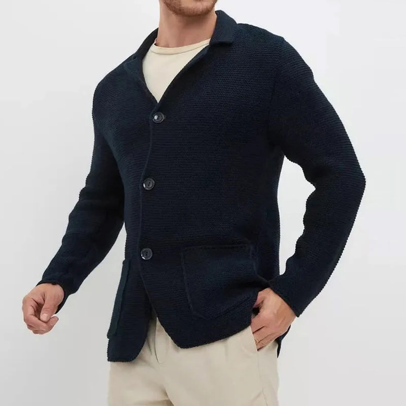 Herren Strickblazer Strukturmuster Elegantes Design Beige
