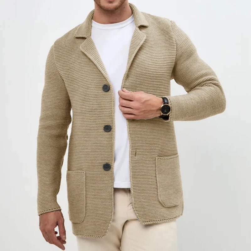 Herren Strickblazer Strukturmuster Elegantes Design Beige