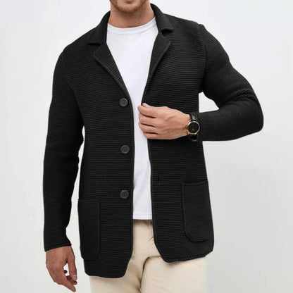 Herren Strickblazer Strukturmuster Elegantes Design Beige