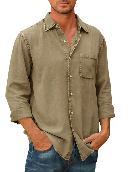 Herren Denim Langarmhemd mit Kragen und Knopfleiste - Eveloria