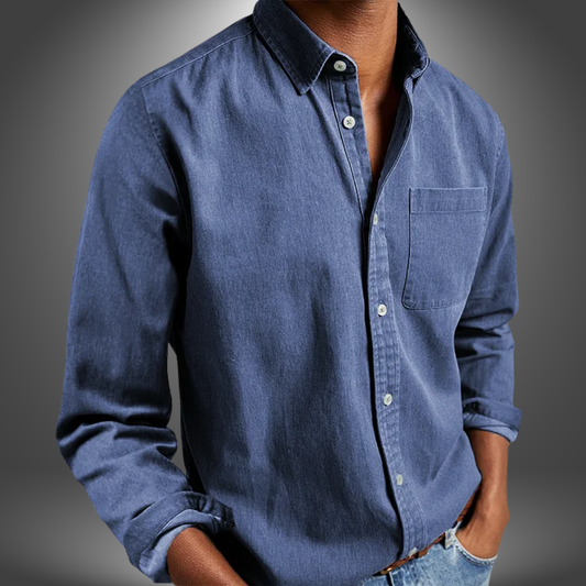 Herren Denim Hemd Langarm Normal Button-Up Blau - Eveloria