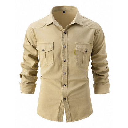 Denim Hemd - Langärmeliges Hemd mit Brusttaschen für Männer-Khaki-S-Chaps Herrenmode