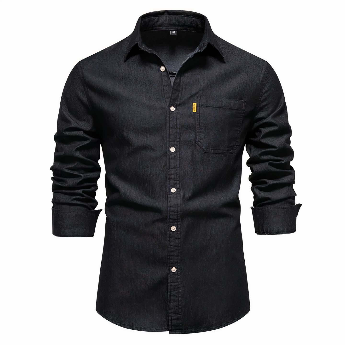 Herren Denim-Hemd Langärmelig Knöpfe Blau - Eveloria