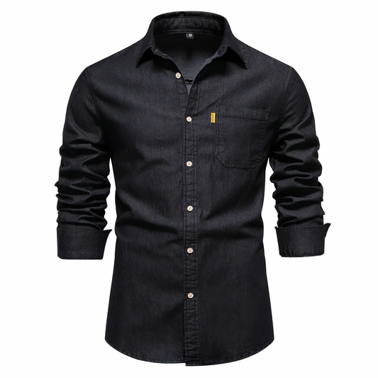 Herren Denim-Hemd Langärmelig Knöpfe Blau - Eveloria