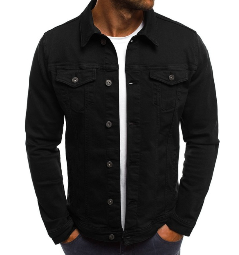 Denim-Jacke - Herren Button-Up Slim Fit Sommer Jeansjacke-Schwarz-M-Chaps Herrenmode