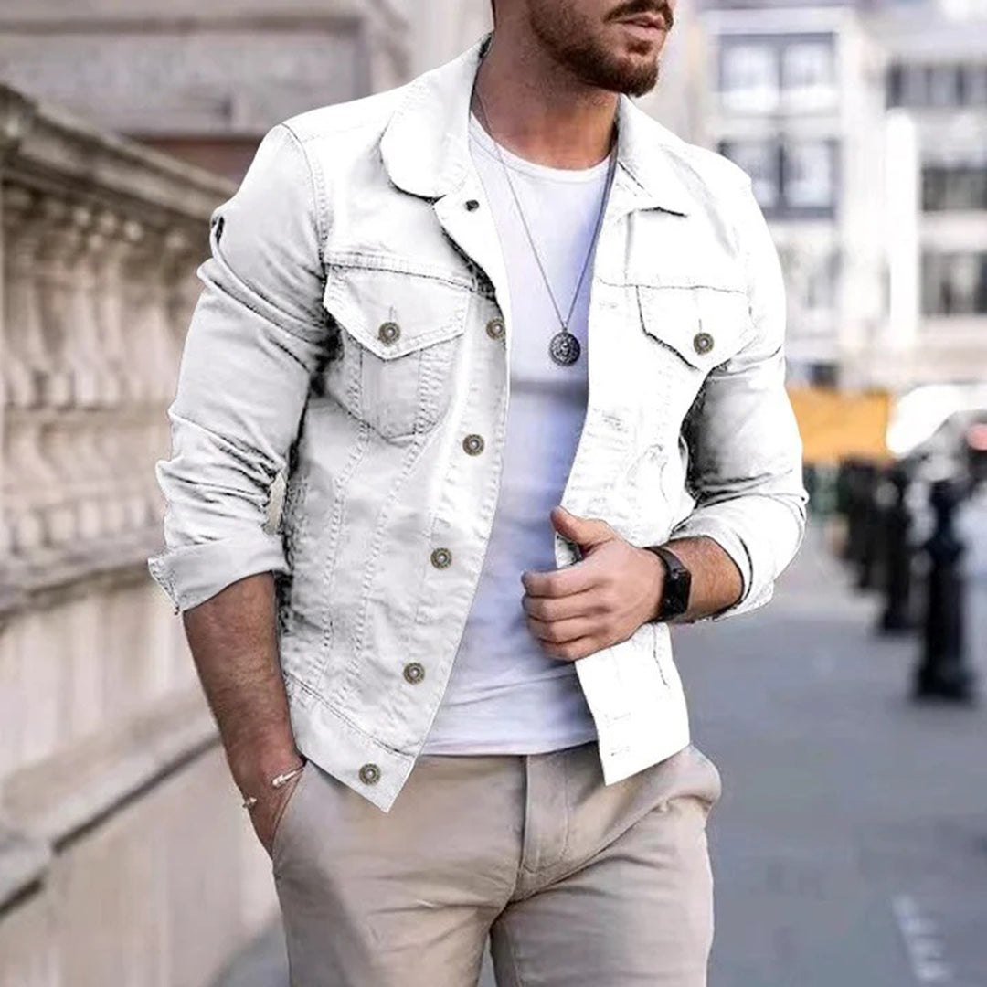 Denim Jacket | Brusttaschen | Slim Fit | Sommerjacke | Herrenjacke-Weiß-S-Chaps Herrenmode