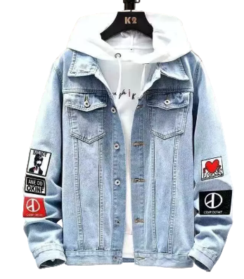Denim Jacket - Casual - Hellblau - Jeansjacke mit Patches - Herrenjacke-Hellblau-S-Chaps Herrenmode