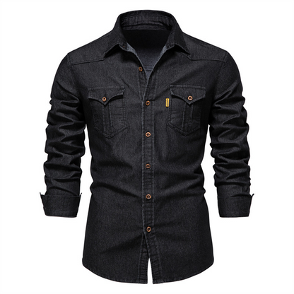 Herren Denim Langarmhemd mit Knöpfen und Kragen - Eveloria