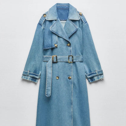 Damen Langer Jeans-Trenchcoat mit Gürtel