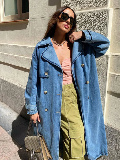Damen Langer Jeans-Trenchcoat mit Gürtel