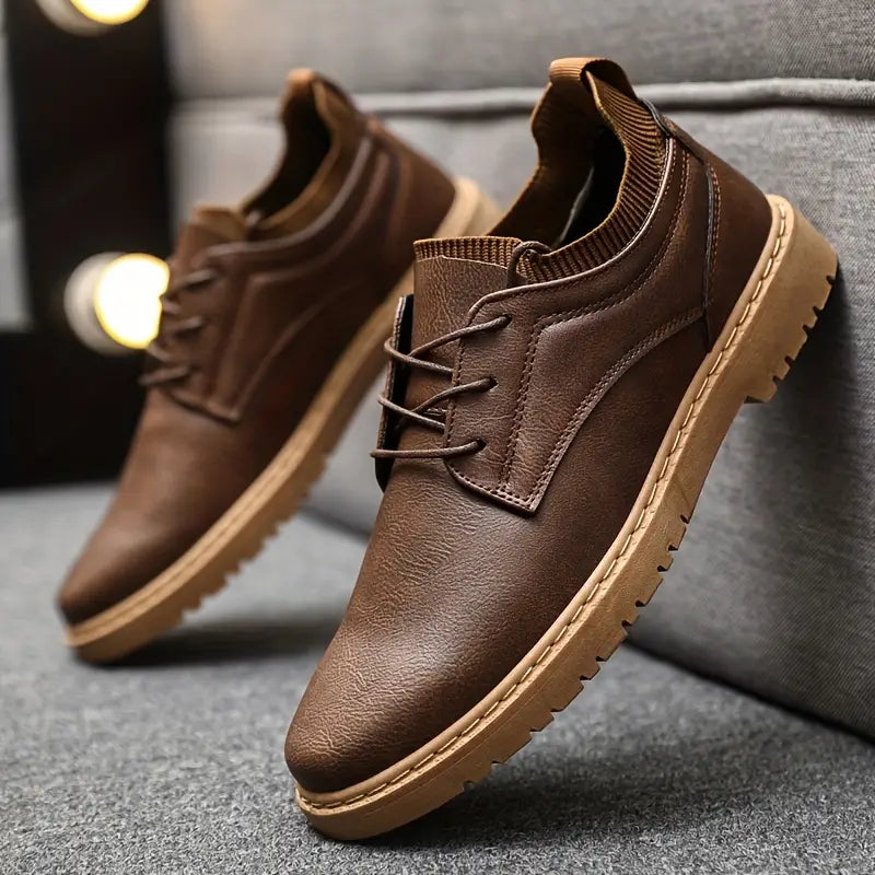 Herren Lederschnürschuhe Derby Schuhe Schwarz - Eveloria