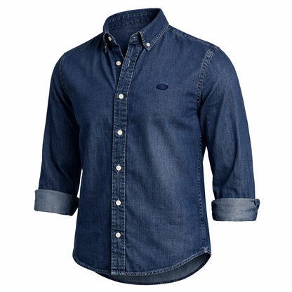 Herren Denim Hemd Langarm Kentkragen Jeansblau