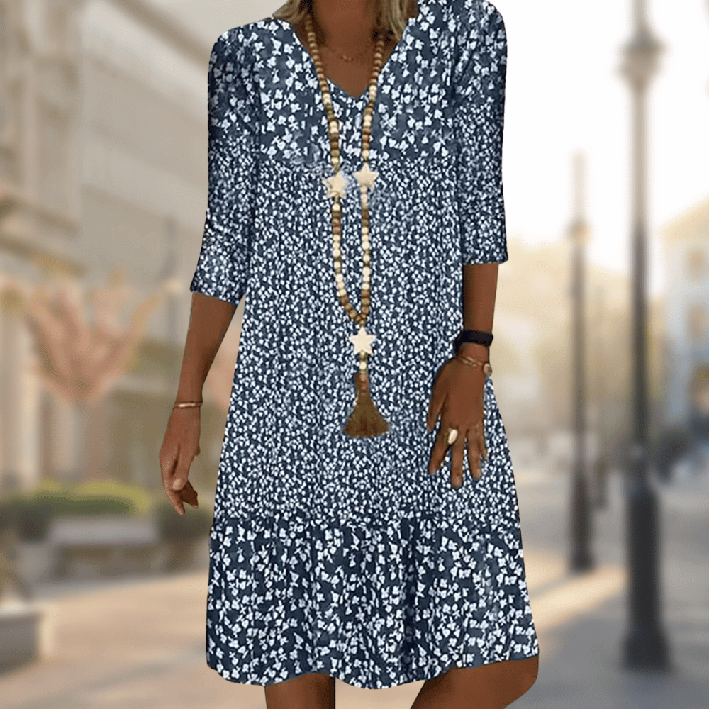 Damen Boho Midikleid Blumenmuster 3/4-Ärmel - Eveloria
