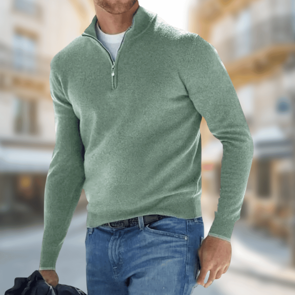 Herren Freizeitpullover Reißverschluss V-Ausschnitt