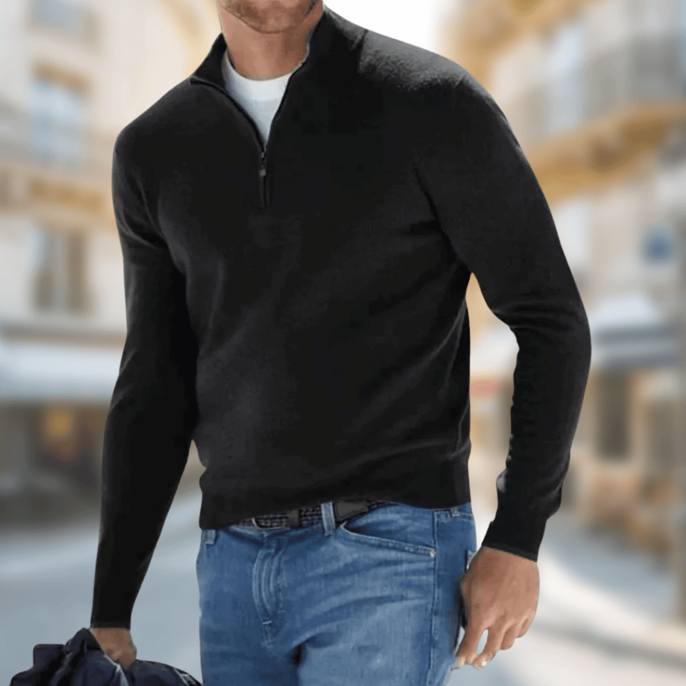 Herren Freizeitpullover Reißverschluss V-Ausschnitt