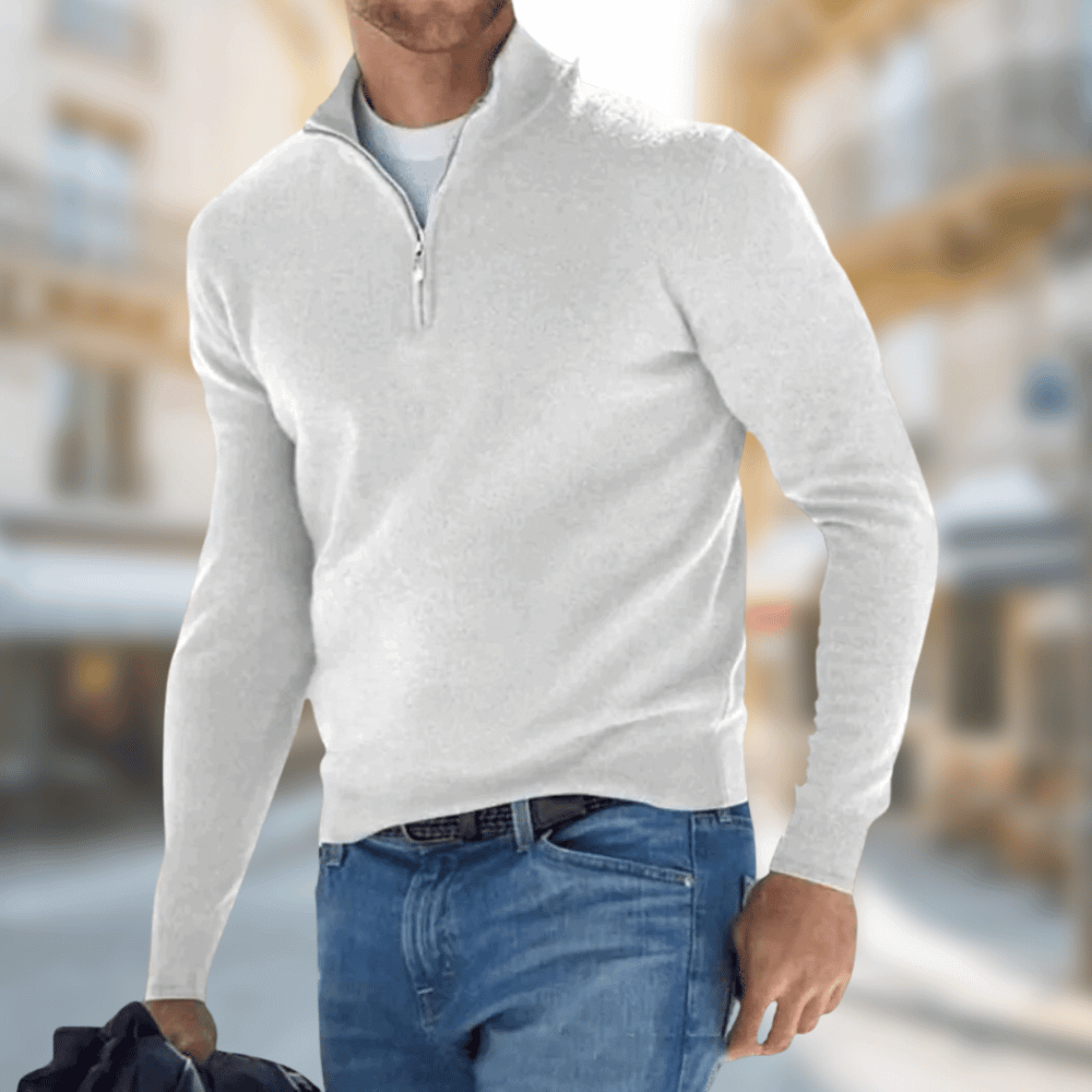 Herren Freizeitpullover Reißverschluss V-Ausschnitt