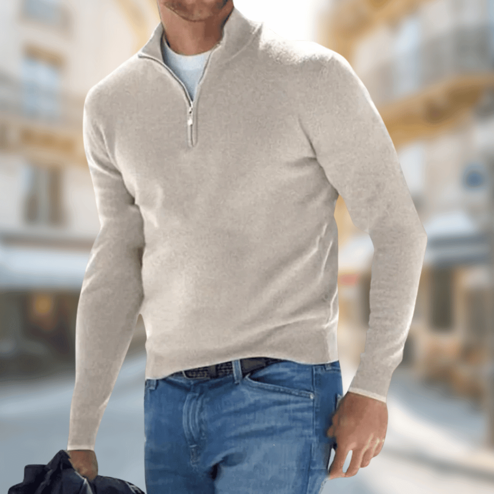 Herren Freizeitpullover Reißverschluss V-Ausschnitt