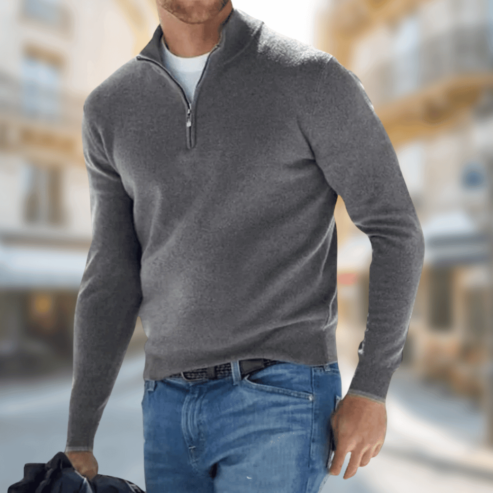 Herren Freizeitpullover Reißverschluss V-Ausschnitt