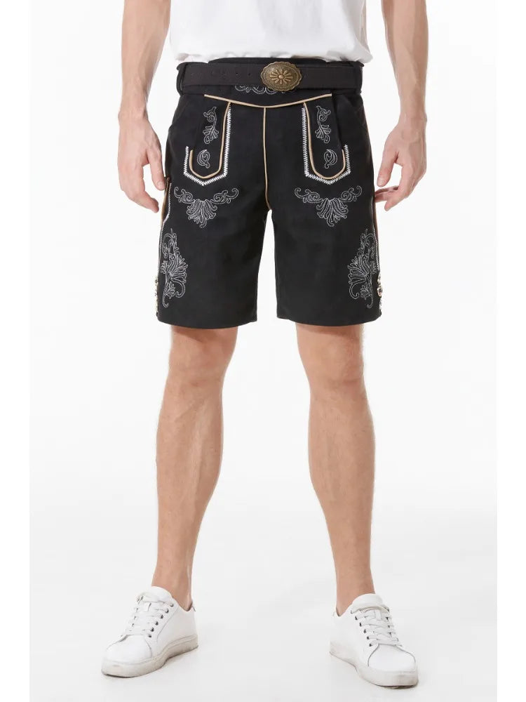 Männer Lederhosen Traditionell Bayerische Tracht Leder Schwarz - Eveloria