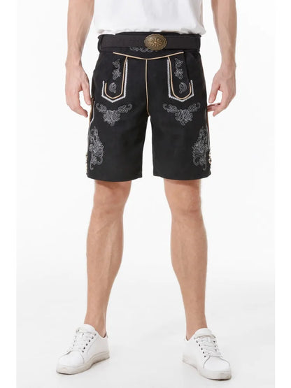 Männer Lederhosen Traditionell Bayerische Tracht Leder Schwarz - Eveloria