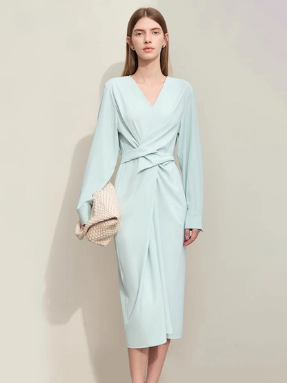 Damen Midikleid V-Ausschnitt Fließend - Eveloria