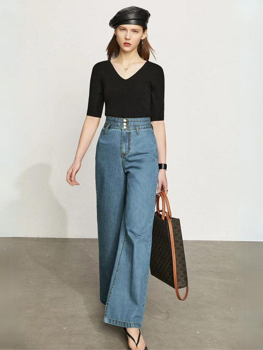 Weite Retro-Jeans Damen Bein - Eveloria