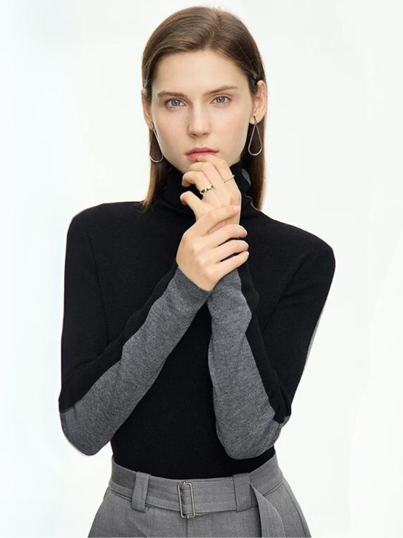 Zweifarbiger Damen Rollkragenpullover - Eveloria