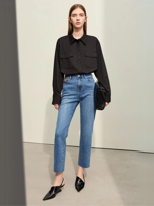 Damen High-Waist Bleistiftjeans Vintage-Style - Eveloria