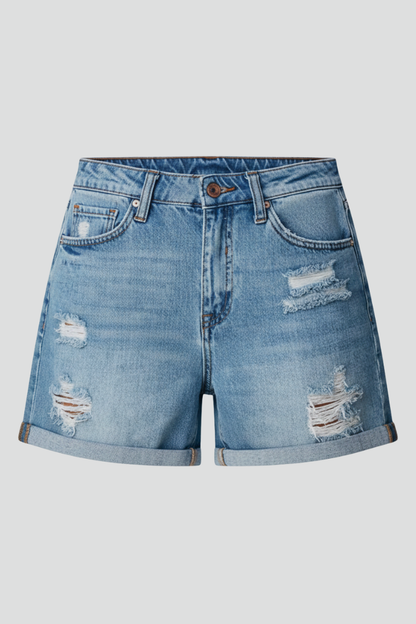 Damen Shorts Distressed Optik Fransen Saum Schwarz - Eveloria