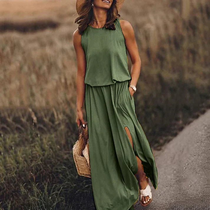 Eveloria Damen Maxikleid Weiß Baumwolle Entspannt