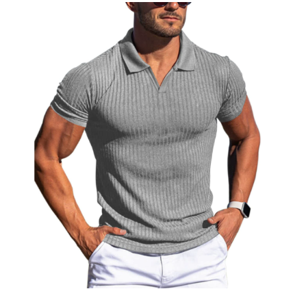 Herren Polo-Shirt Gerippt Slim-Fit Weißen