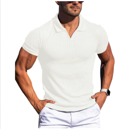 Herren Polo-Shirt Gerippt Slim-Fit Weißen - Eveloria