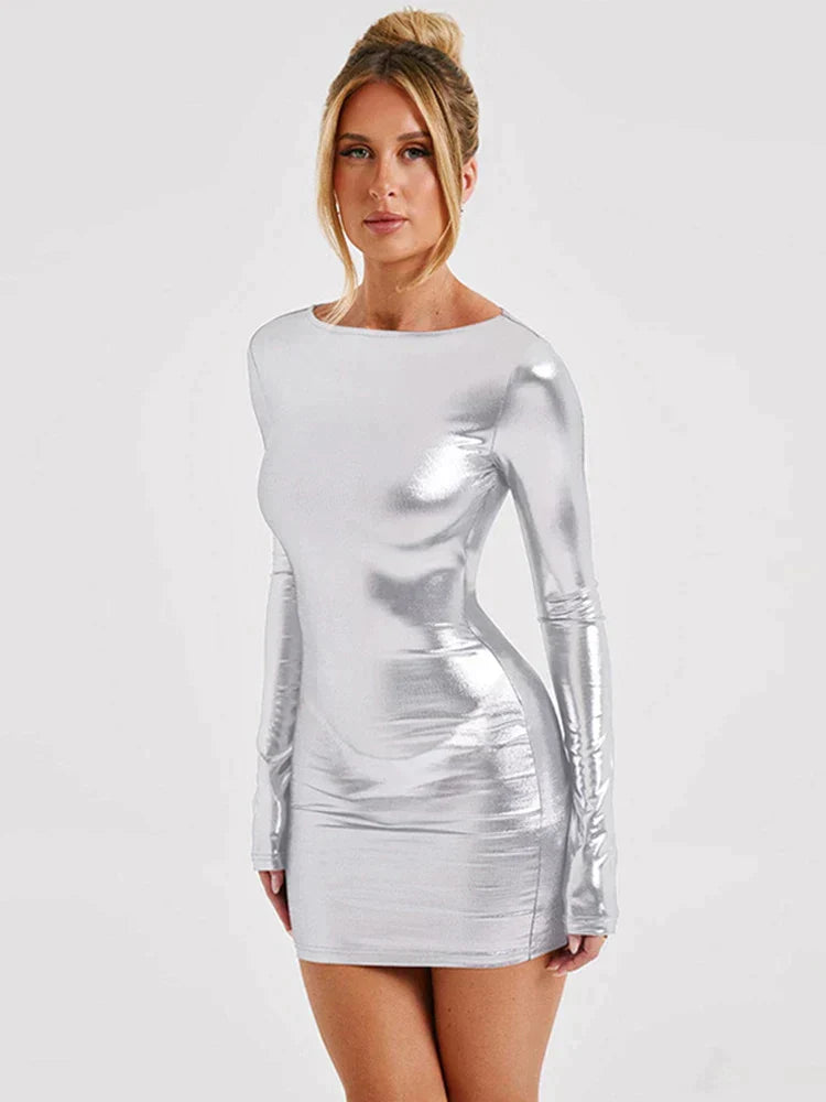 Eveloria Damen Bodycon Minikleid Metallic