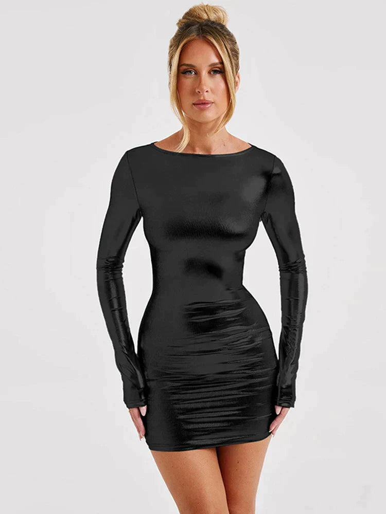 Eveloria Damen Bodycon Minikleid Metallic