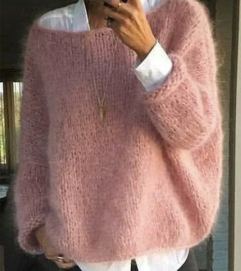 Damen Oversize Strickpullover Lang - Eveloria