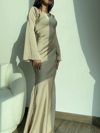 Damen Abendkleid Maxikleid Figurbetont Lange Ärmel
