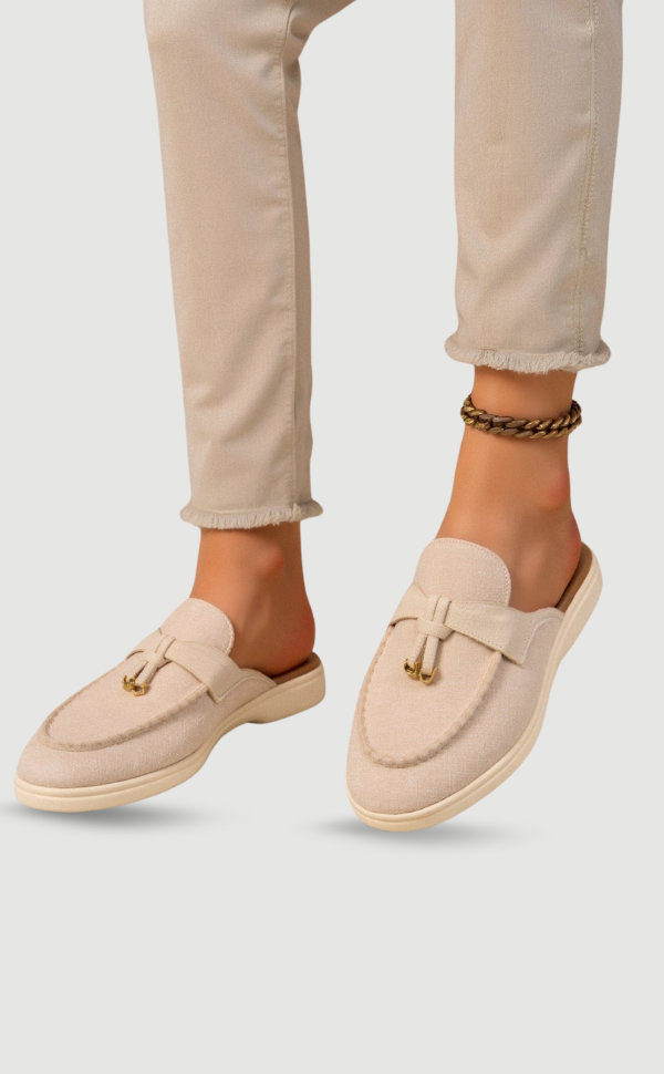 Elegante Damen Loafers Beige Gold Akzenten Komfortabel
