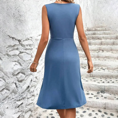Damen Ärmelloses Plisseekleid Blumenmuster V-Ausschnitt