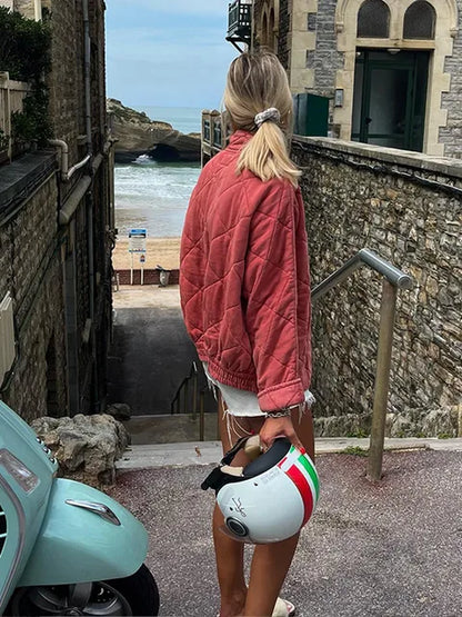 Damen Leichte Steppjacke Mit Knöpfen Solide Farbe