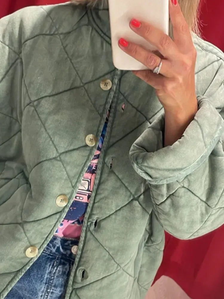 Damen Leichte Steppjacke Mit Knöpfen Solide Farbe