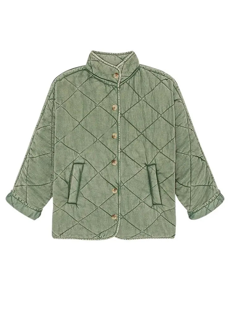Damen Leichte Steppjacke Mit Knöpfen Solide Farbe