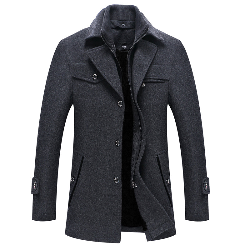 Herren Wolltrenchcoat Reißverschluss Schwarz - Eveloria