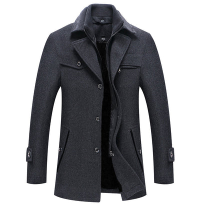 Herren Wolltrenchcoat Reißverschluss Schwarz - Eveloria