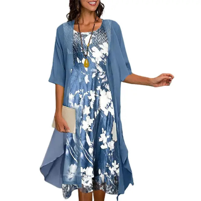 Eveloria Damen Sommerkleid Blazer-Set