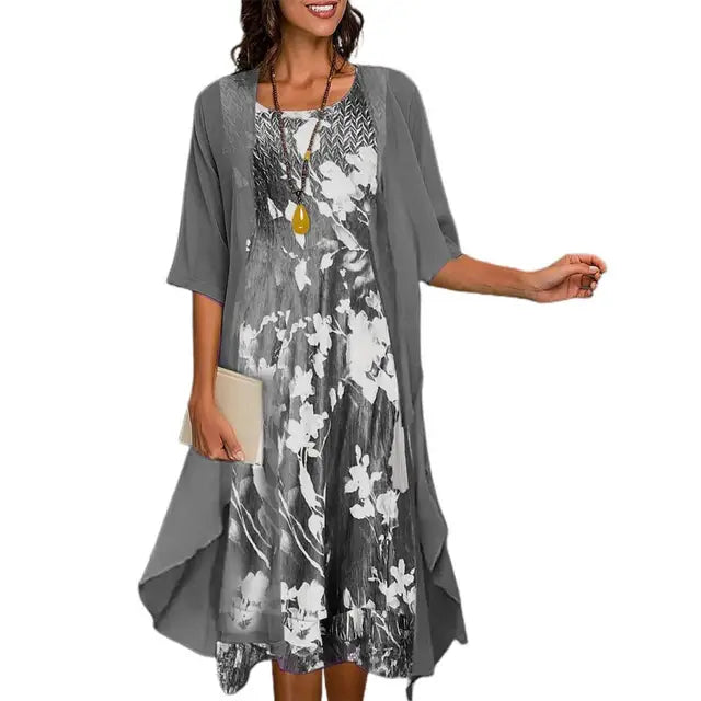 Eveloria Damen Sommerkleid Blazer-Set