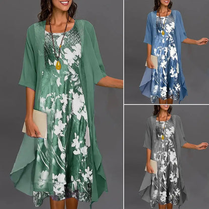 Eveloria Damen Sommerkleid Blazer-Set