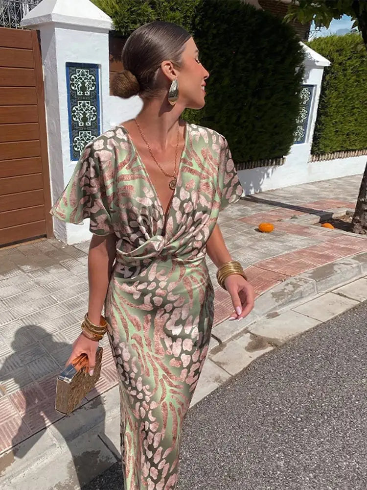 Damen Maxi-Kleid V-Ausschnitt Hochzeitsgast dunkel - Eveloria