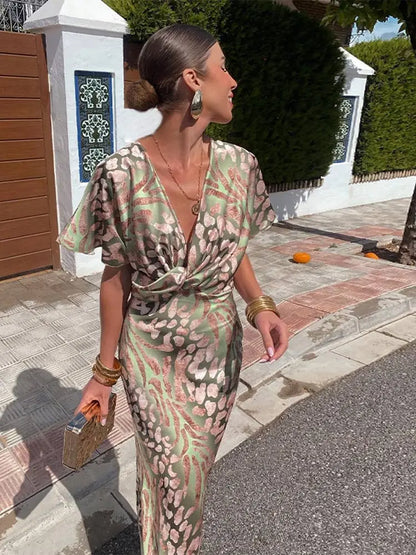 Damen Maxi-Kleid V-Ausschnitt Hochzeitsgast dunkel - Eveloria